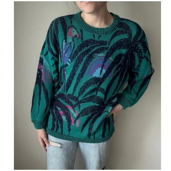 Vintage Bogner ski sweater 90s tropical palm tree toucan - Picture 2 of 9